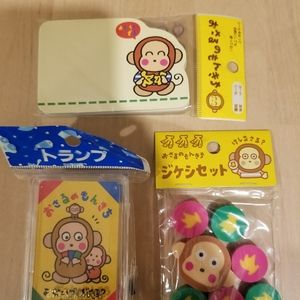 Sanrio vintage monkichi playing card, eraser, note